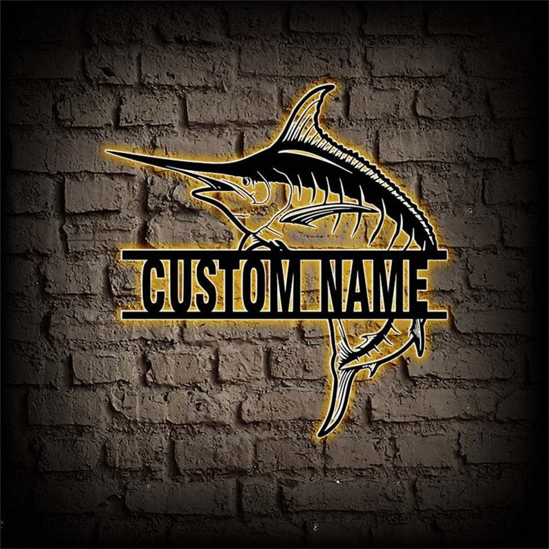 Custom Marlin Fish Metal Sign LED Marlin Fish Metal Wall Art Personalized Marlin Fish Sign Swordfish Wall Art Fishing Sign Fisherman Gift