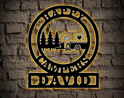 Custom Camping Metal Sign Happy Campers Yard Sign Camper Metal Wall Decor Personalized Camping Gifts Outdoor Decor Cabin Sign Camp Wall Art