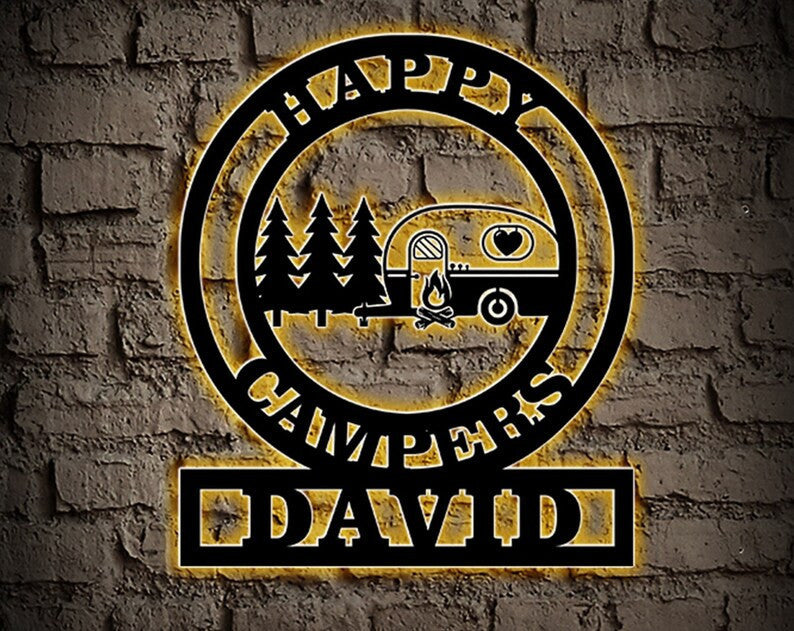 Custom Camping Metal Sign Happy Campers Yard Sign Camper Metal Wall Decor Personalized Camping Gifts Outdoor Decor Cabin Sign Camp Wall Art