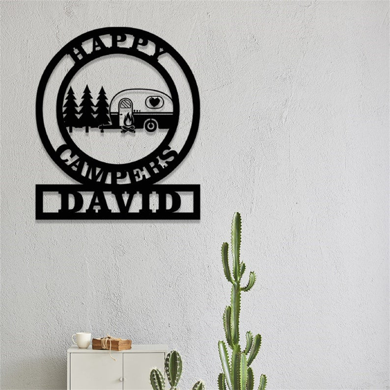 Custom Camping Metal Sign Happy Campers Yard Sign Camper Metal Wall Decor Personalized Camping Gifts Outdoor Decor Cabin Sign Camp Wall Art
