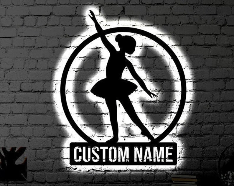 Personalized LED Ballerina Metal Sign Light up Dancer Wall Art Ballerina Wall Art Kids Room Wall Art Dancer LED Art Sign