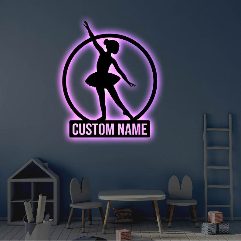 Personalized LED Ballerina Metal Sign Light up Dancer Wall Art Ballerina Wall Art Kids Room Wall Art Dancer LED Art Sign