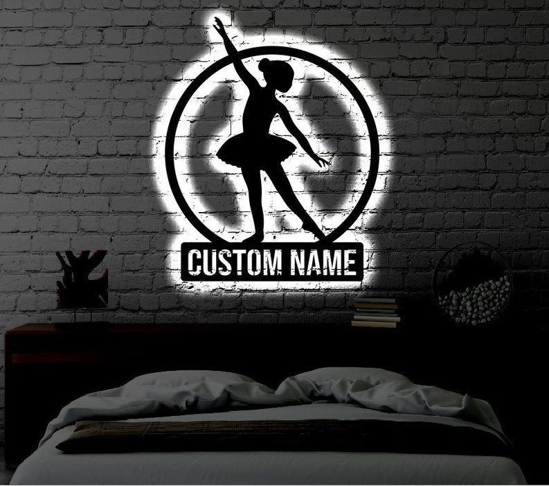 Personalized LED Ballerina Metal Sign Light up Dancer Wall Art Ballerina Wall Art Kids Room Wall Art Dancer LED Art Sign