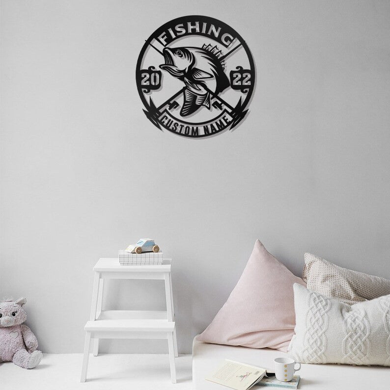 Custom Fishing Metal Wall Art Personalized Fishing Name Sign WITH LED/WITHOUT LED Lights Bass Fishing Metal Monogram