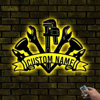 Personalized Plumber Tools Metal Wall WITH LED/WITHOUT LEDs Plumber Dad Gift Gift For Dad Daddy's Tools Sign Mancave Decor Gift For Plumber
