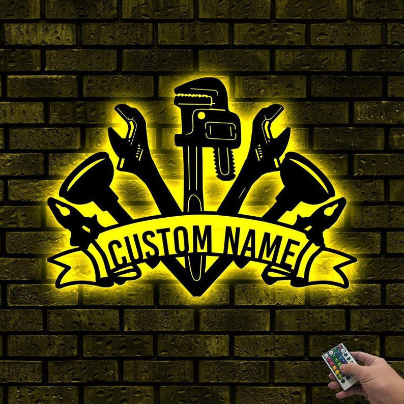 Personalized Plumber Tools Metal Wall WITH LED/WITHOUT LEDs Plumber Dad Gift Gift For Dad Daddy's Tools Sign Mancave Decor Gift For Plumber