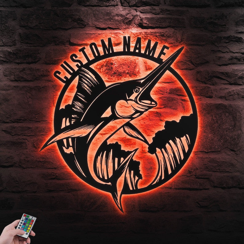 Custom Fishing Metal Sign Personalized Fishing Name Sign WITH LED/WITHOUT LED Lights Bass Fishing Metal Monogram