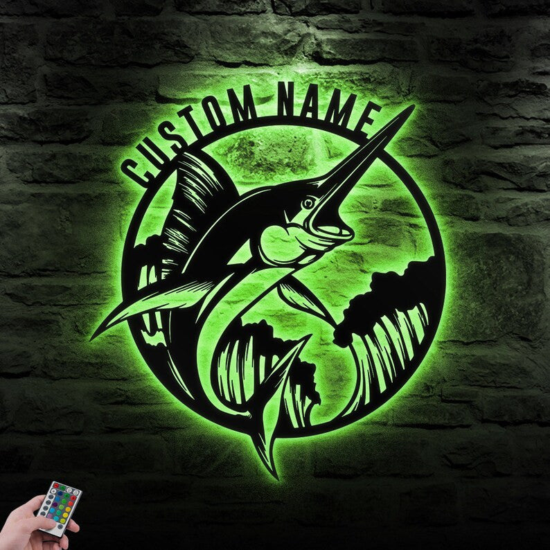 Custom Fishing Metal Sign Personalized Fishing Name Sign WITH LED/WITHOUT LED Lights Bass Fishing Metal Monogram