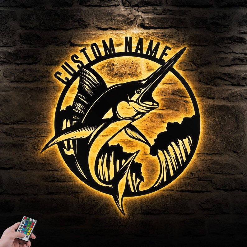 Custom Fishing Metal Sign Personalized Fishing Name Sign WITH LED/WITHOUT LED Lights Bass Fishing Metal Monogram