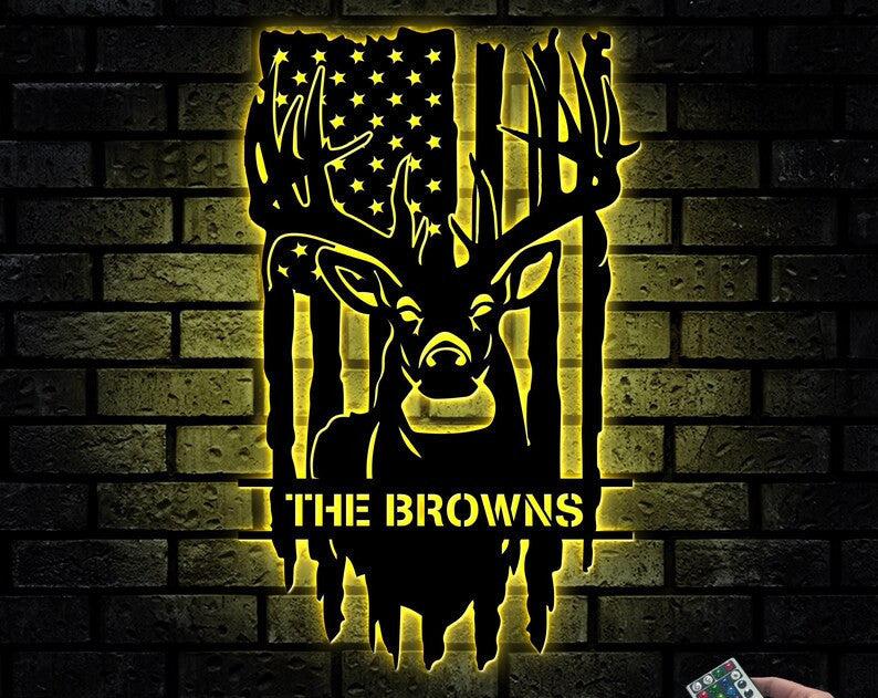 Personalized Deer Hunting Metal Sign WITH LED/WITHOUT LED light Custom Buck Head Metal Wall Art For Campsite Decor Hunter Gift Housewarming Gift