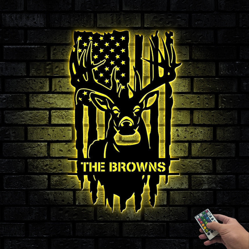 Personalized Deer Hunting Metal Sign WITH LED/WITHOUT LED light Custom Buck Head Metal Wall Art For Campsite Decor Hunter Gift Housewarming Gift