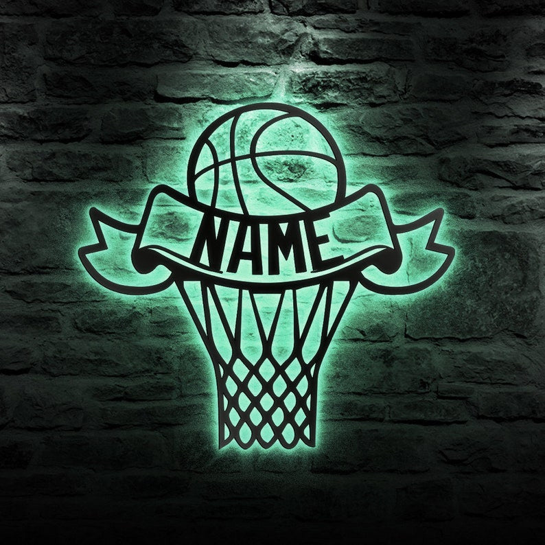 Custom Basketball Metal Wall Art Personalized Basketball Sign WITH LED/WITHOUT LED Lights Basketball Player Name Sign Gift