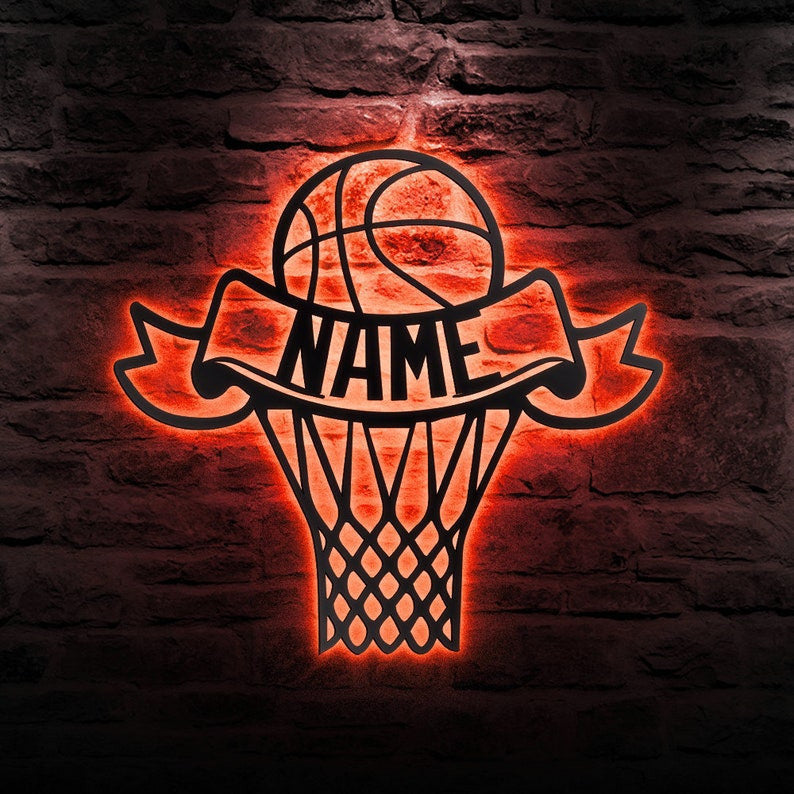 Custom Basketball Metal Wall Art Personalized Basketball Sign WITH LED/WITHOUT LED Lights Basketball Player Name Sign Gift