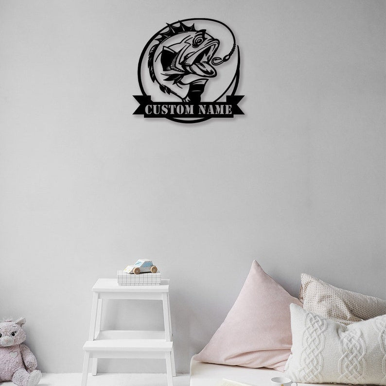 Custom Fishing Hook Metal Sign Personalized Fishing Name Sign WITH LED/WITHOUT LED Lights Bass Fishing Metal Monogram
