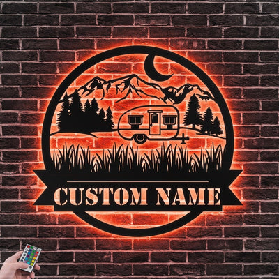 Custom Outdoor Metal Wall Art Personalized Camping Family Sign WITH LED/WITHOUT LED Lights Rustic Campsite Sign