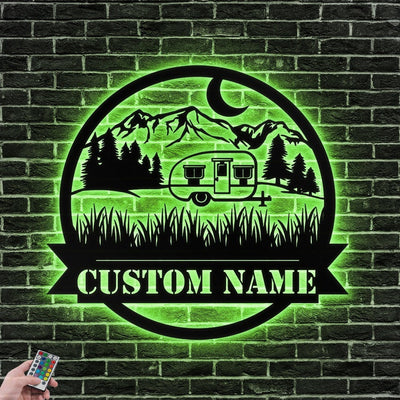 Custom Outdoor Metal Wall Art Personalized Camping Family Sign WITH LED/WITHOUT LED Lights Rustic Campsite Sign