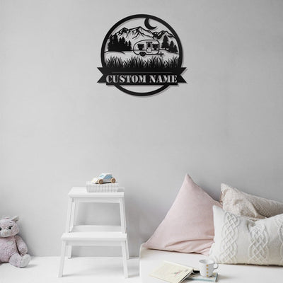 Custom Outdoor Metal Wall Art Personalized Camping Family Sign WITH LED/WITHOUT LED Lights Rustic Campsite Sign