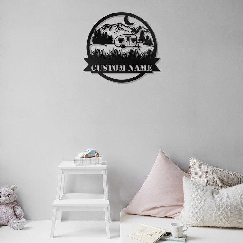 Custom Outdoor Metal Wall Art Personalized Camping Family Sign WITH LED/WITHOUT LED Lights Rustic Campsite Sign