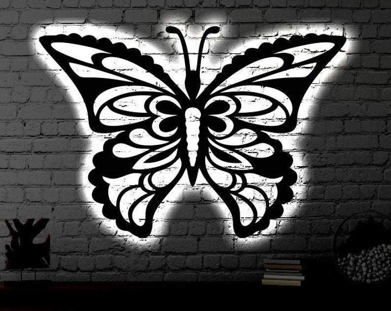 Butterfly LED Metal Art Sign Light up Butterfly Metal Sign Multi Colors Butterfly Sign Metal Butterfly Home Decor LED Wall Art Gift