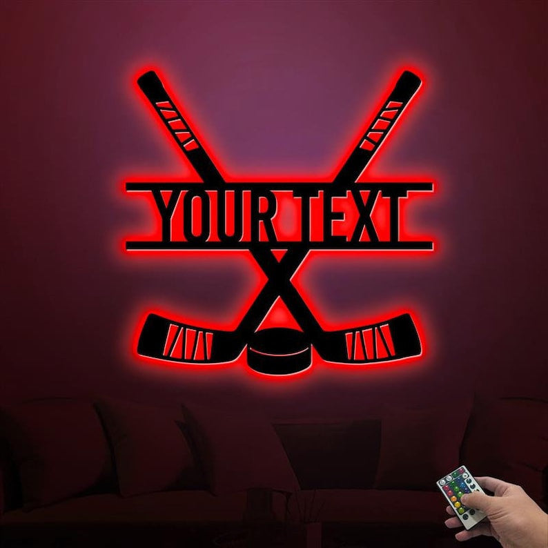 Personalized Hockey Sticks Metal Sign WITH LED/WITHOUT LED Lights Kids Room Decor Gift for Hockey Player Gifts For Hockey Lover Hockey Stick Decor
