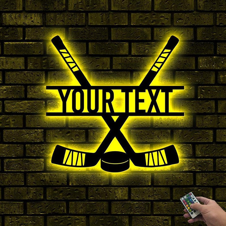 Personalized Hockey Sticks Metal Sign WITH LED/WITHOUT LED Lights Kids Room Decor Gift for Hockey Player Gifts For Hockey Lover Hockey Stick Decor
