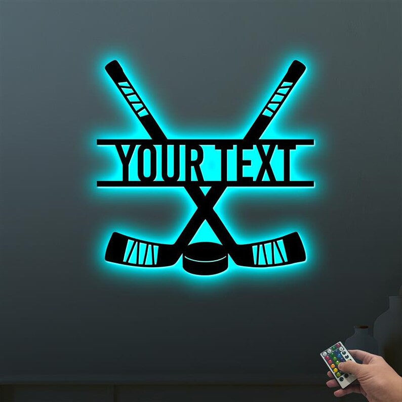 Personalized Hockey Sticks Metal Sign WITH LED/WITHOUT LED Lights Kids Room Decor Gift for Hockey Player Gifts For Hockey Lover Hockey Stick Decor