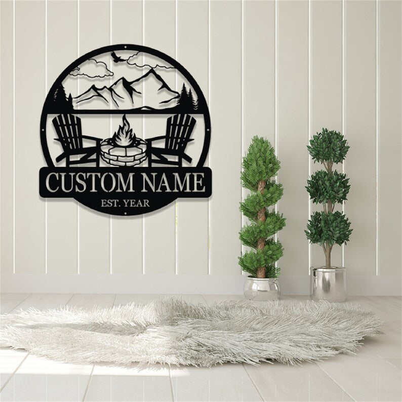 Custom Campfire Metal Sign WITH LED/WITHOUT LEDs Camper Sign Mountain Campfire Monogram Decor Campsite Sign Outdoor Sign Personalized Camping Gifts