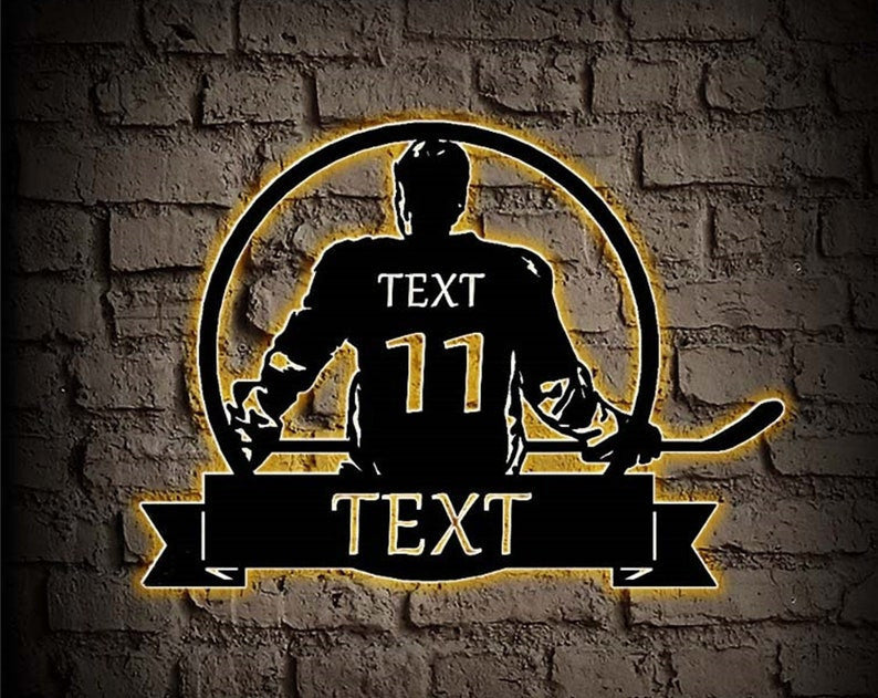 Personalized Hockey Metal Sign Custom Hockey Player Name Sign LED Hockey Metal Wall Art Hockey Wall Decor Hockey Player Gift Hockey Decor