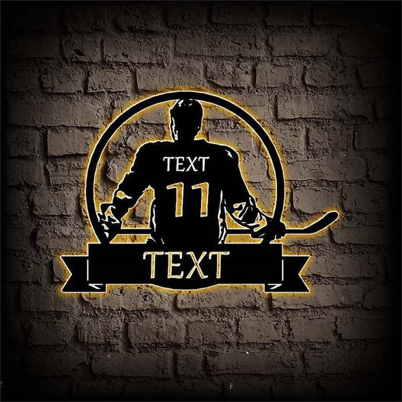 Personalized Hockey Metal Sign Custom Hockey Player Name Sign LED Hockey Metal Wall Art Hockey Wall Decor Hockey Player Gift Hockey Decor