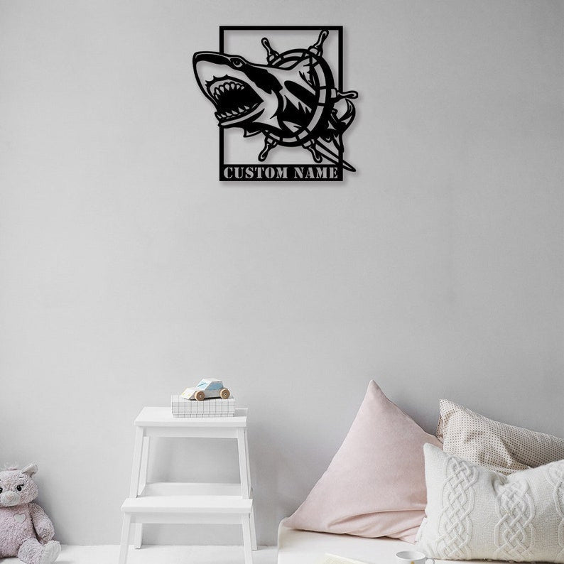 Custom Shark Metal Wall Art Personalized Shark Hunter Led Metal Sign Home Decoration Idea Housewarming Shark Lover
