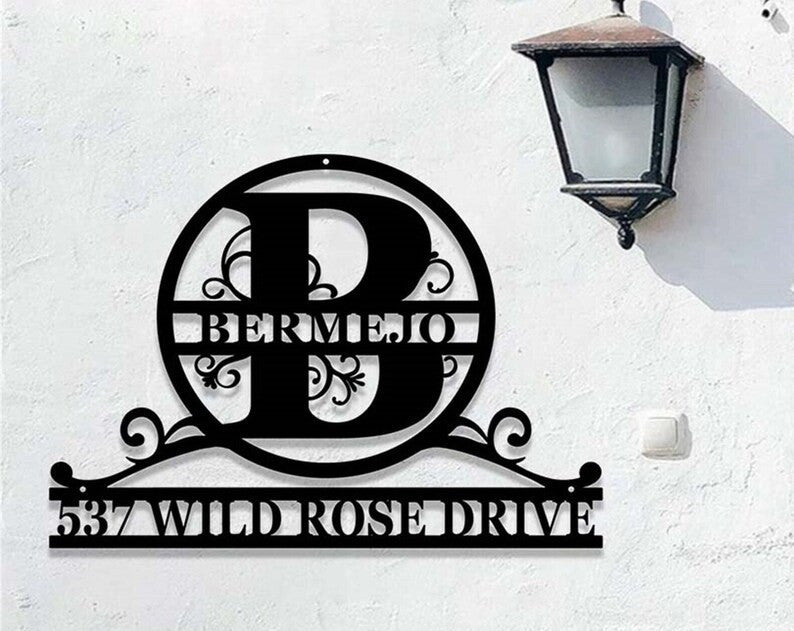 Custom House Number Metal Sign Personalized Family Name Sign Metal Address Sign Initial Name Sign Housewarming Gift Address Plaque