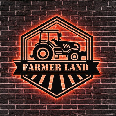 Car Farmer Design Family Sign Metal Wall Art WITH LED/WITHOUT LED Lights Family Name Sign Metal Wall Decor Housewarming Gift