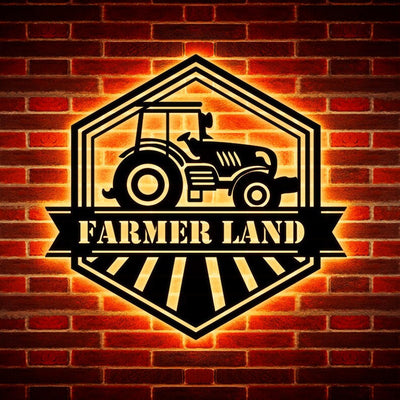 Car Farmer Design Family Sign Metal Wall Art WITH LED/WITHOUT LED Lights Family Name Sign Metal Wall Decor Housewarming Gift