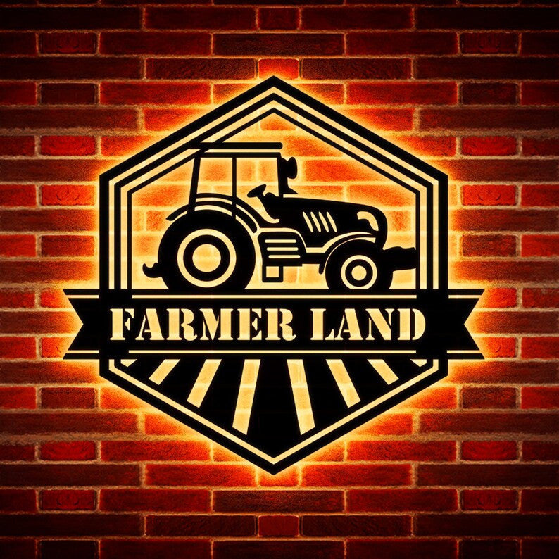 Car Farmer Design Family Sign Metal Wall Art WITH LED/WITHOUT LED Lights Family Name Sign Metal Wall Decor Housewarming Gift
