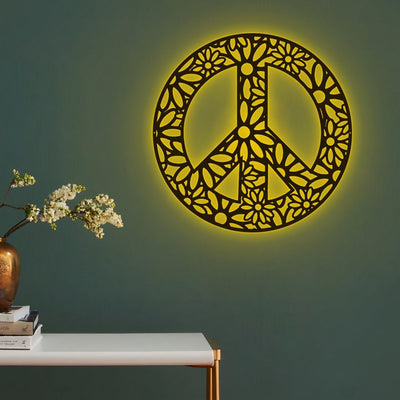 Peace Mandala Metal Wall Peace Sign Mandala Art WITH LED/WITHOUT LED Lights House Decor House Warming Gift Gift For Hippie Girl Boho Style