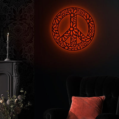 Peace Mandala Metal Wall Peace Sign Mandala Art WITH LED/WITHOUT LED Lights House Decor House Warming Gift Gift For Hippie Girl Boho Style