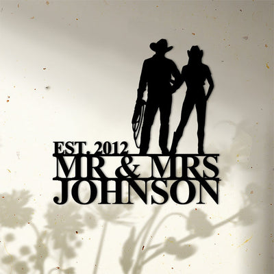 Personalized Cowboy Cowgirl Couple Metal Sign WITH LED/WITHOUT LED Light Custom Mr & Mrs Wall Art For Home Decor Love Anniversary Gift Wedding Gift