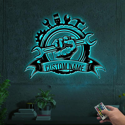 Personalized Garage Sign Garage Metal Wall Art WITH LED/WITHOUT LED Lights Repair Tools Mechanic Gift Fathers Day Gift Gift For Dad Garage Decor
