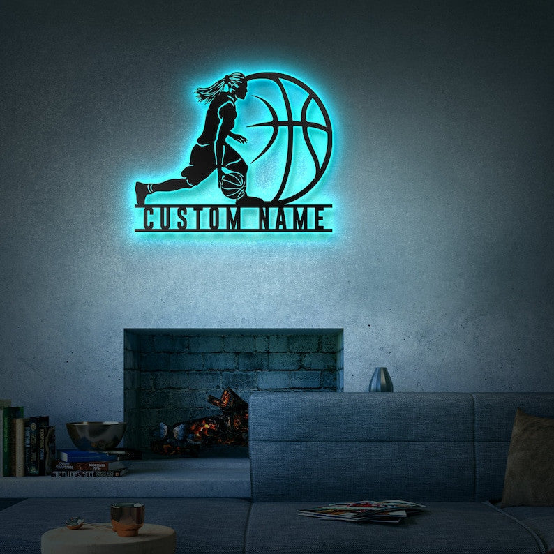 Custom Basketball Metal Wall Art Personalized Basketball Sign WITH LED/WITHOUT LED Lights Basketball Player Name Sign Gift