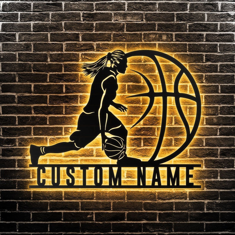 Custom Basketball Metal Wall Art Personalized Basketball Sign WITH LED/WITHOUT LED Lights Basketball Player Name Sign Gift