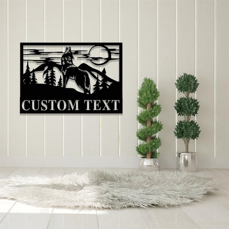 Custom Wolf Metal Sign Howling Wolf Metal Wall Art Personalized Wolf Sign Wolf Wall Decor Wildlife Lover Gift Metal Wolf Forest Landscape