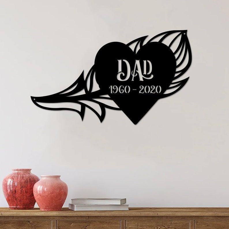 Memorial Angel Feather Metal Sign Personalized Memorial Sign Sympathy Gift Feather And Heart Remembrance Gift Wall Hanger