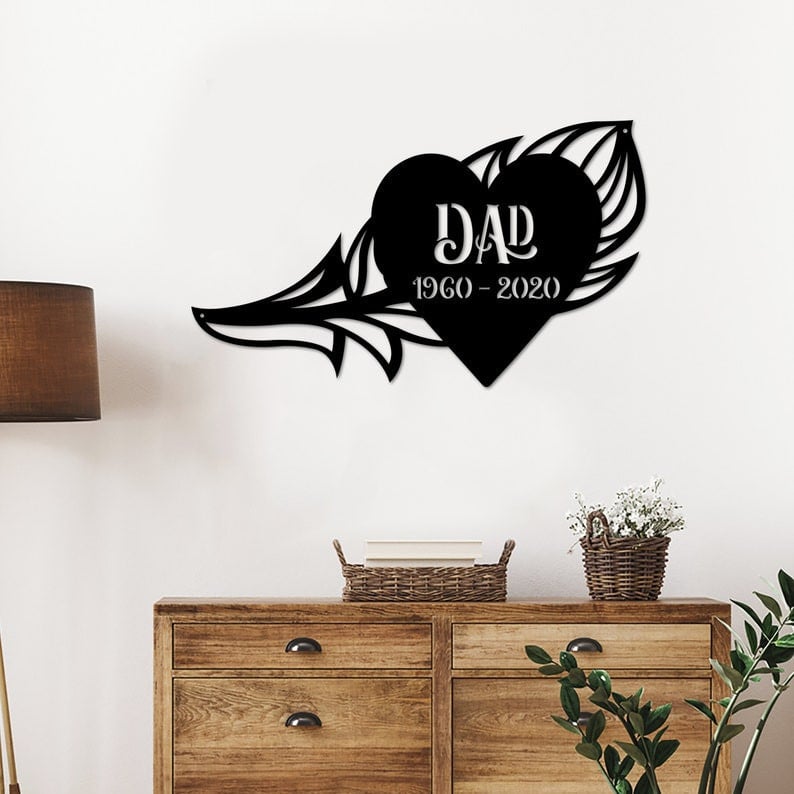 Memorial Angel Feather Metal Sign Personalized Memorial Sign Sympathy Gift Feather And Heart Remembrance Gift Wall Hanger