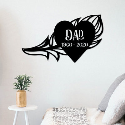 Memorial Angel Feather Metal Sign Personalized Memorial Sign Sympathy Gift Feather And Heart Remembrance Gift Wall Hanger