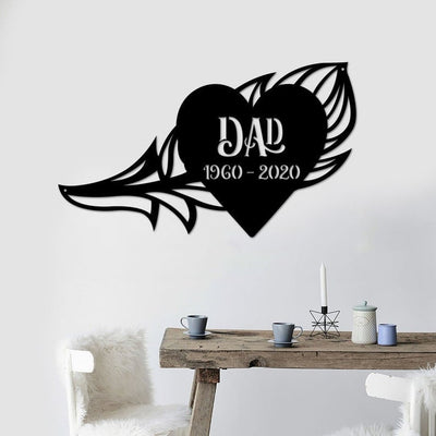 Memorial Angel Feather Metal Sign Personalized Memorial Sign Sympathy Gift Feather And Heart Remembrance Gift Wall Hanger