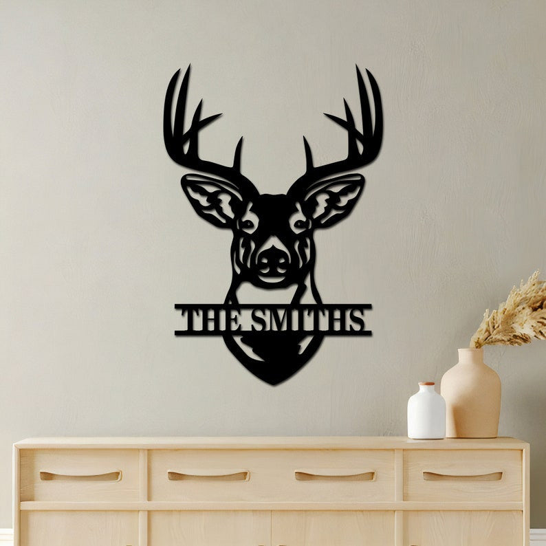 Personalized Buck Head Metal Sign WITH LED/WITHOUT LED light Custom Dear Metal Wall Art For Deer Hunting Campsite Decor Housewarming Gift Hunter Gift