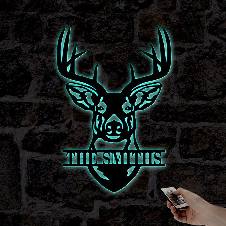 Personalized Buck Head Metal Sign WITH LED/WITHOUT LED light Custom Dear Metal Wall Art For Deer Hunting Campsite Decor Housewarming Gift Hunter Gift
