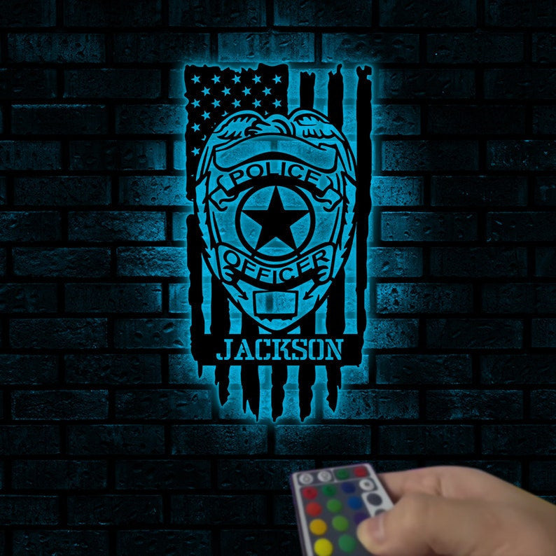 Personalized Police Officer Badge Metal Sign WITH LED/WITHOUT LED Light Custom Name Wall Art For Home Decor Father's Day Gift Police Retirement Gift