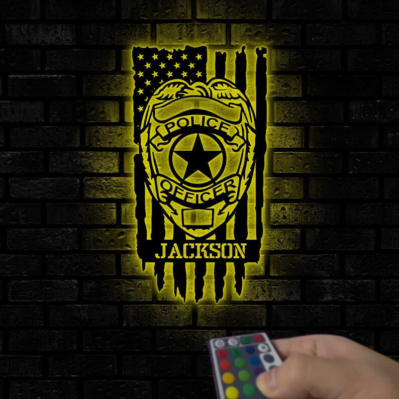 Personalized Police Officer Badge Metal Sign WITH LED/WITHOUT LED Light Custom Name Wall Art For Home Decor Father's Day Gift Police Retirement Gift