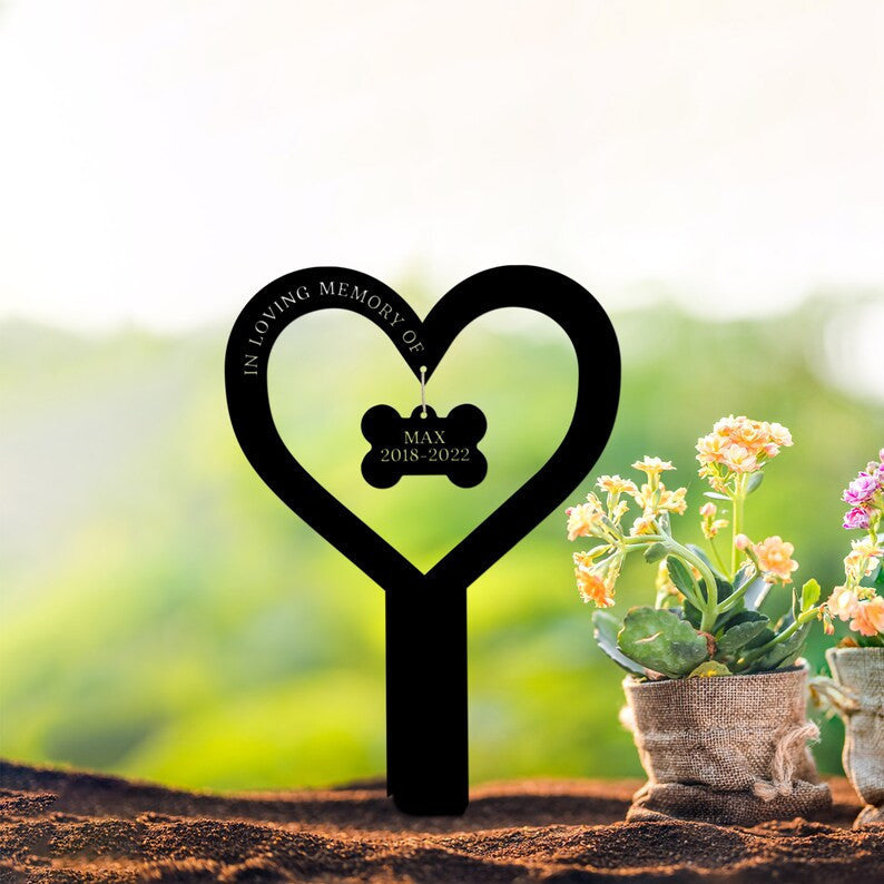 Personalized Heart Plaque Stake WITH LED/WITHOUT LED Light Memorial Dog Plaque In Loving Memory Sympathy Gift For Pet Loss Garden Sign